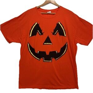 HALLOWEEN JACK O LANTERN PUMPKIN ORANGE Sz XL Graphic T Shirt Fruit Of The Loom